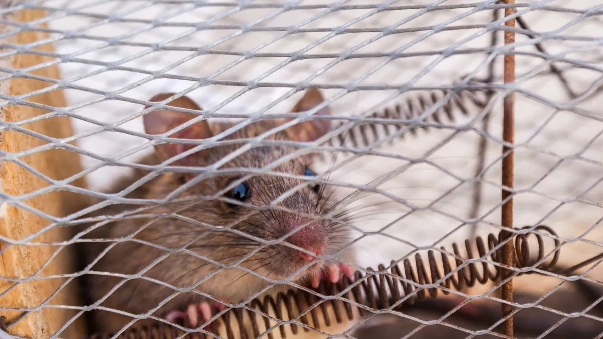 Rodent Control Mission Viejo CA image of a rat in a trapping cage